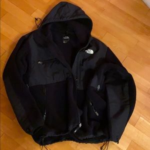 The north face fleece jacket with hoodie for men .